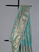 Aqua organza tissue silk saree with luxury detailing