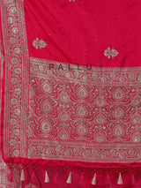 Magenta dola silk saree with zardosi and mirror work