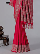 Magenta dola silk saree with zardosi and mirror work