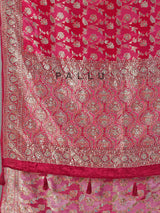 Rani pink satin silk saree with elegant gota and zardosi work