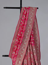 Rani pink satin silk saree with elegant gota and zardosi work