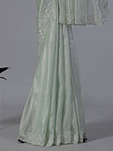Pista green tissue silk diamond saree