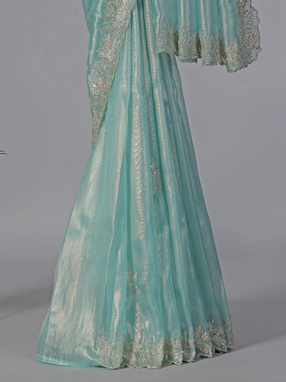 Aqua tissue silk festive wedding saree