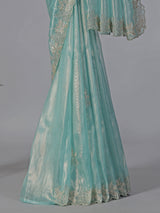 Aqua tissue silk festive wedding saree