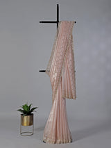 Peach tissue silk mirror worked saree