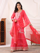Pink cotton silk printed festive sharara set