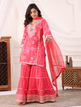 Pink cotton silk printed festive sharara set