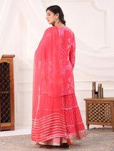 Pink cotton silk printed festive sharara set