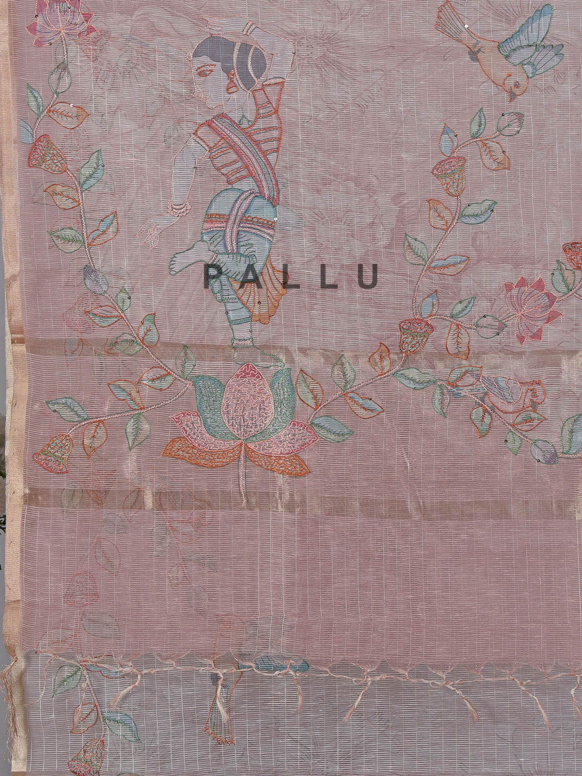 Onion pink floral cotton silk saree