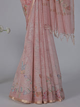 Onion pink floral cotton silk saree