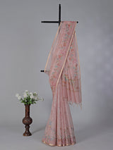 Onion pink floral cotton silk saree