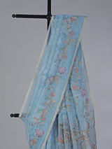 Sky blue floral cotton silk saree