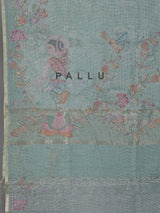 Mint green floral cotton silk saree