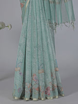 Mint green floral cotton silk saree
