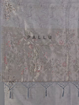 Peach grey semi tissue silk zardosi saree