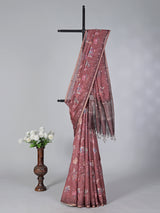 Brown floral printe and mirror work saree