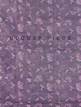 Purple floral printed mirror and zari work saree