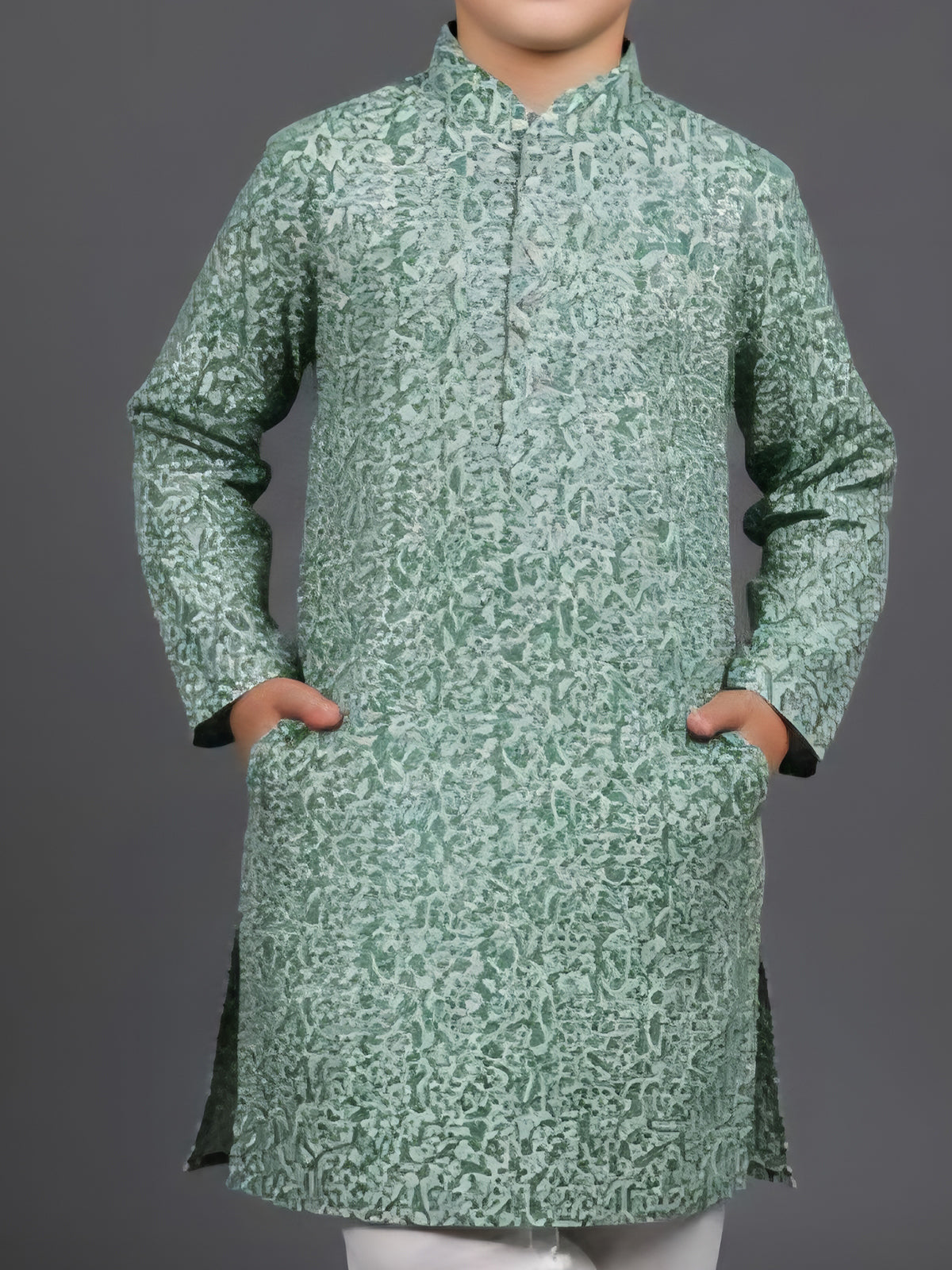 Green printed cotton kurta churidar suit