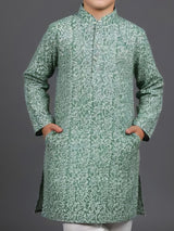 Green printed cotton kurta churidar suit