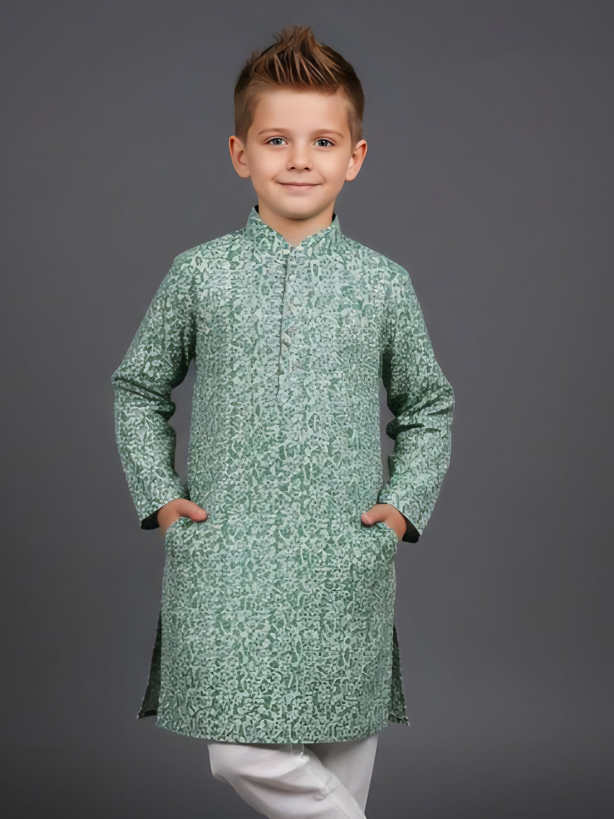 Green printed cotton kurta churidar suit