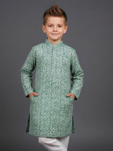 Green printed cotton kurta churidar suit