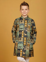 Mint green printed cotton kurta churidar suit