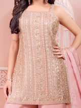 Peach silk embellished palazzo suit for wedding wear