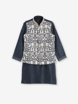 Charcoal grey silk waistcoat set for boys