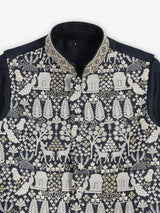 Charcoal grey silk waistcoat set for boys