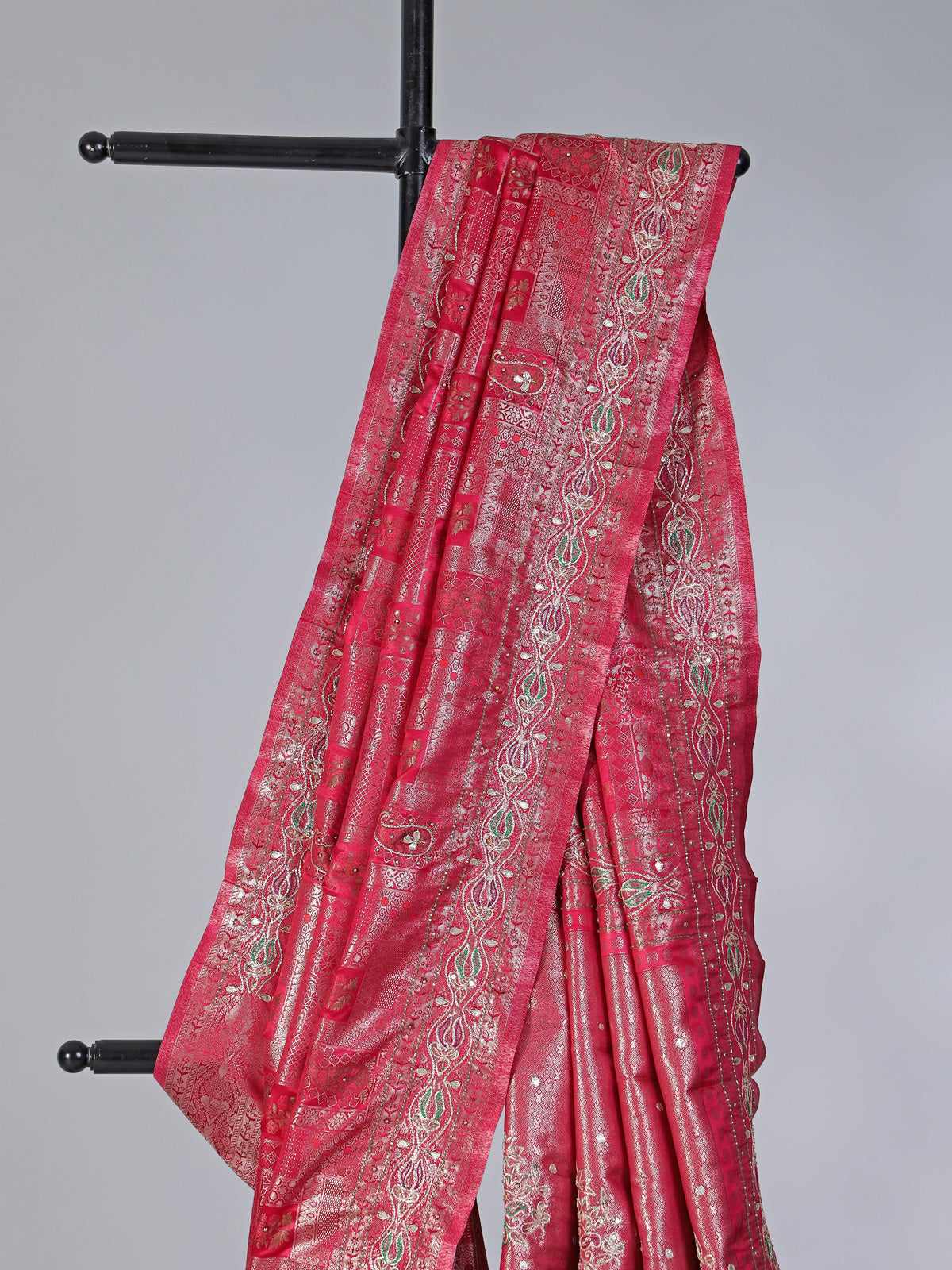 Reddish pink semi silk festive saree