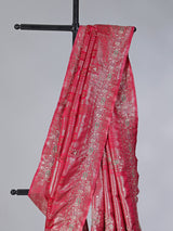 Reddish pink semi silk festive saree