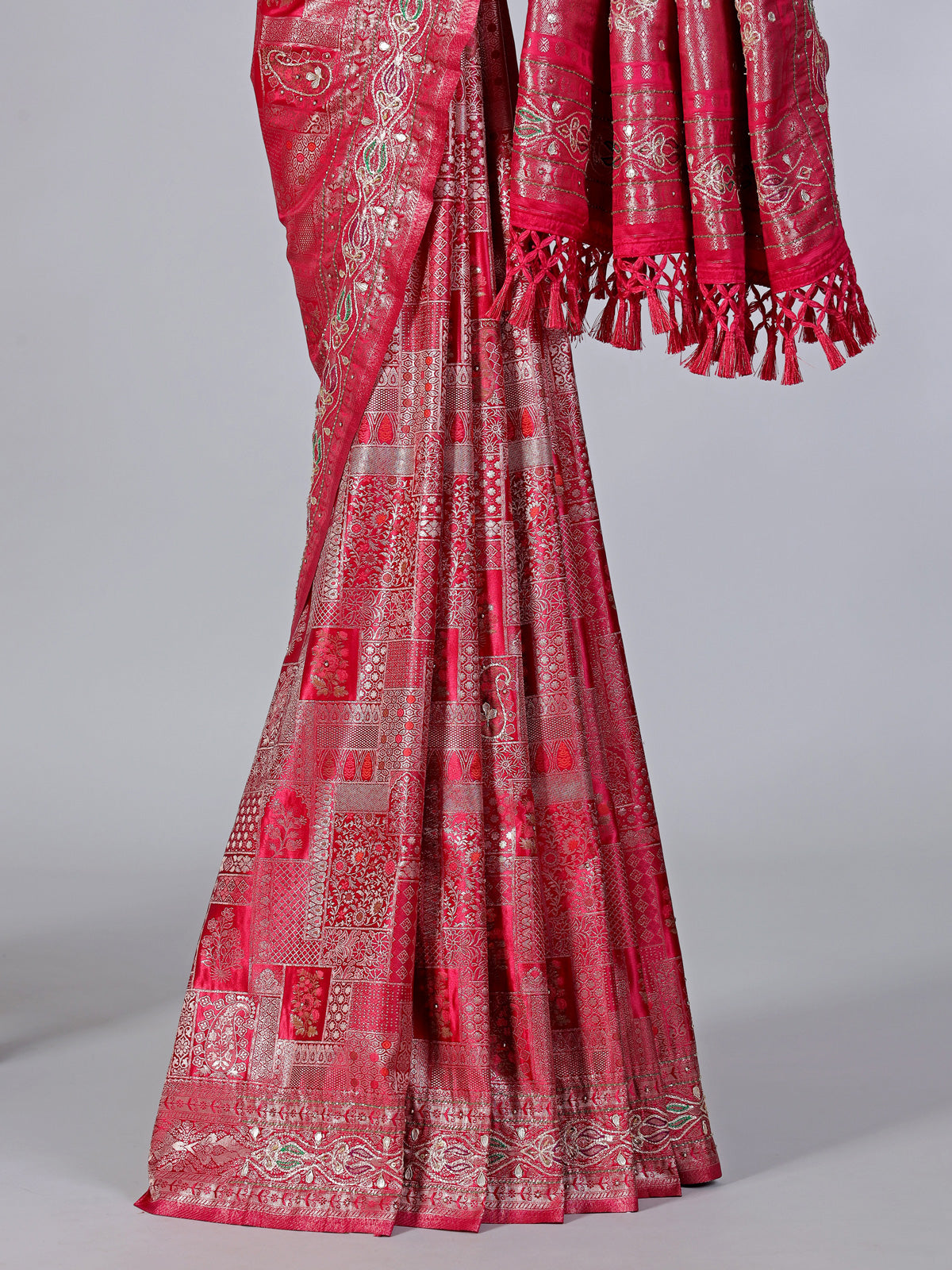Reddish pink semi silk festive saree