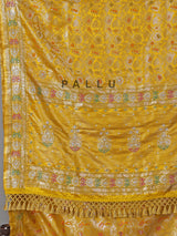 Mustard yellow festive saree in semi silk