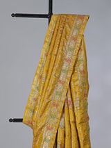 Mustard yellow festive saree in semi silk