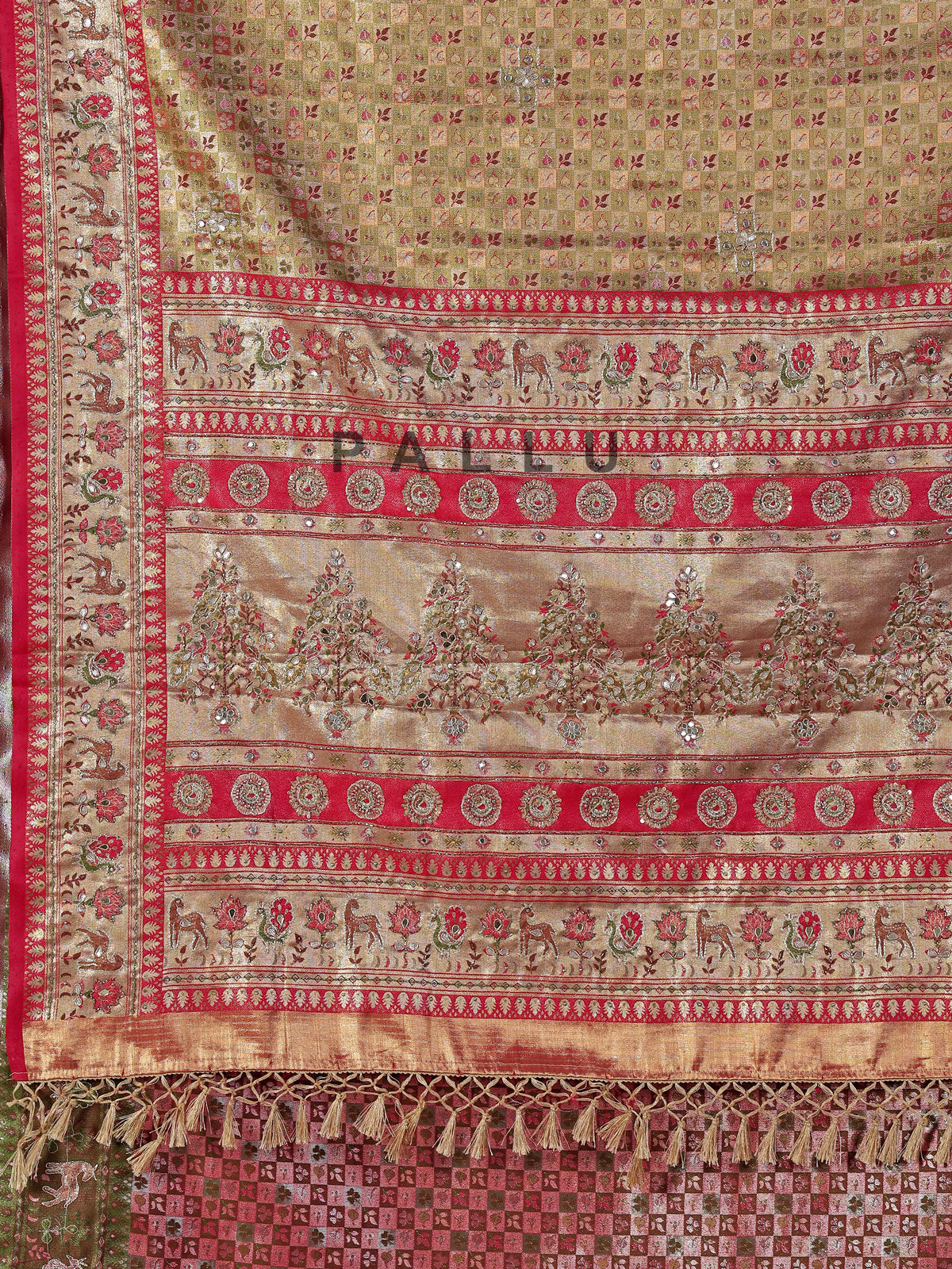 Olive kanjivaram silk embellished saree