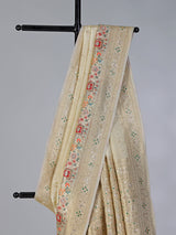 Cream dola silk festive embellished saree