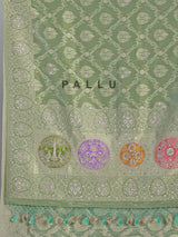 Pista green shimmer dola silk saree