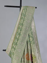 Pista green shimmer dola silk saree