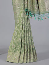 Pista green shimmer dola silk saree