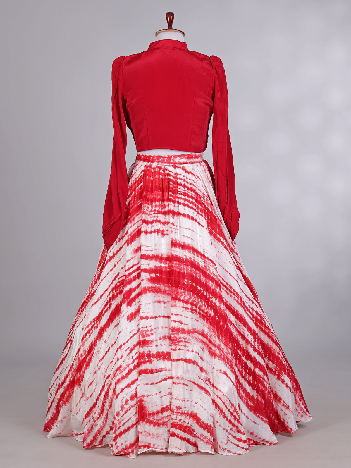 Red satin silk designer printed lehenga choli