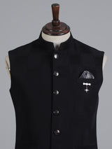 Black textured cotton silk waistcoat