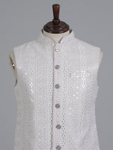 White cotton silk waistcoat with embroidery