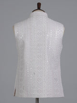 White cotton silk waistcoat with embroidery