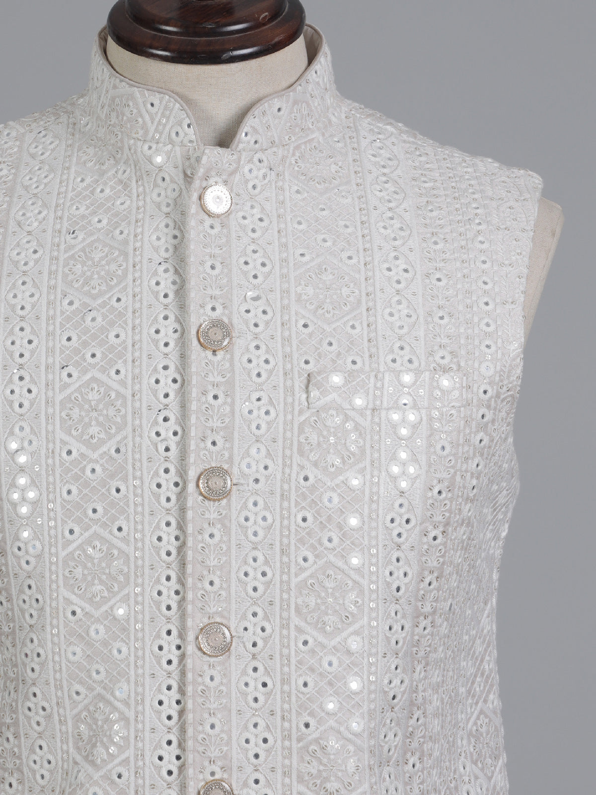 Beige embroidered cotton silk waistcoat