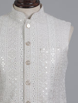 Beige embroidered cotton silk waistcoat