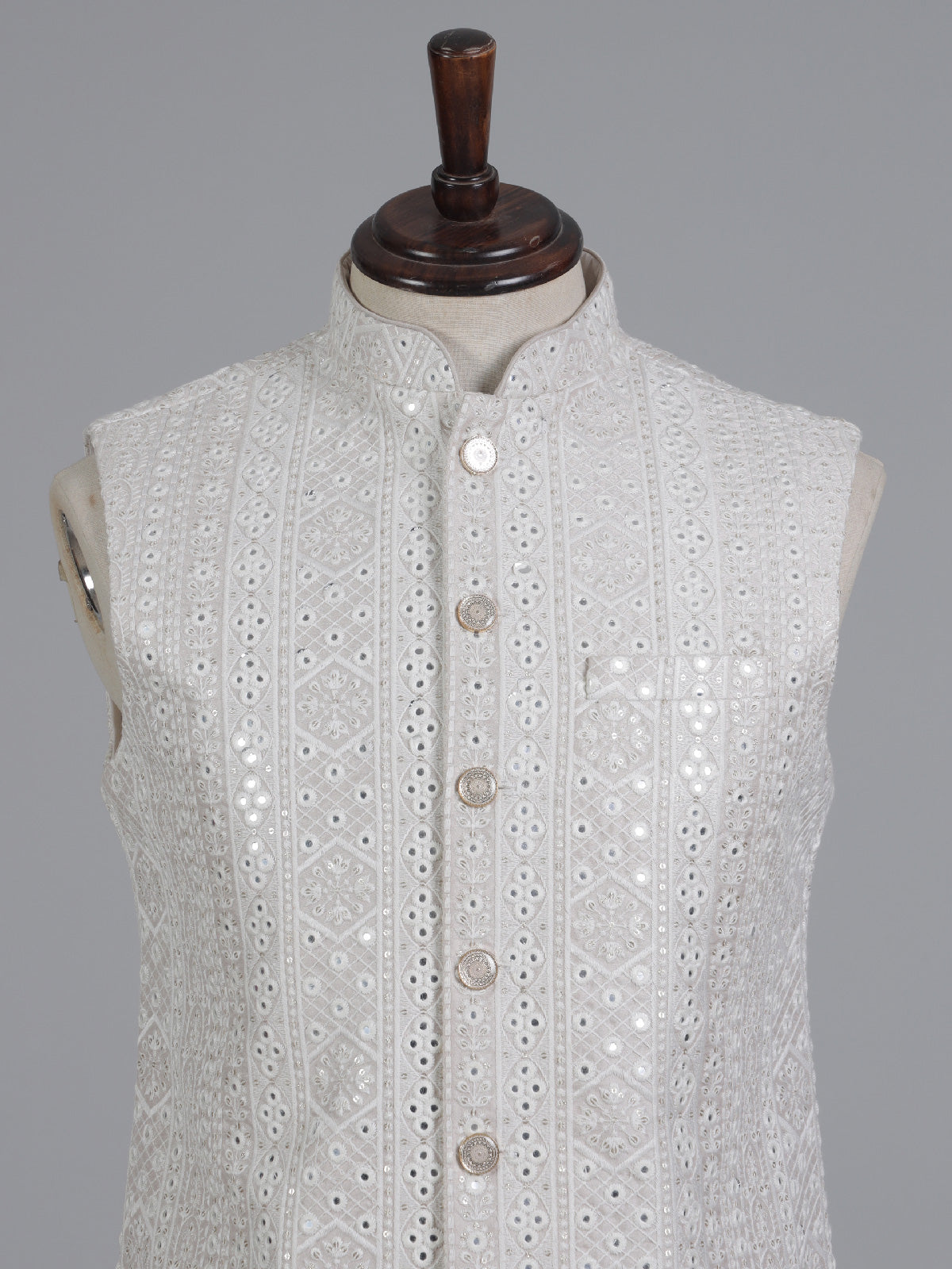 Beige embroidered cotton silk waistcoat