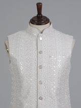Beige embroidered cotton silk waistcoat