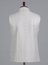 Beige embroidered cotton silk waistcoat