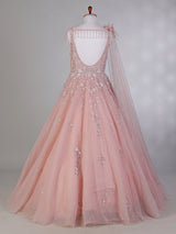 Pink net designer gown with sequins and beads work