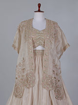 Beige reception wear lehenga choli in tissue silk